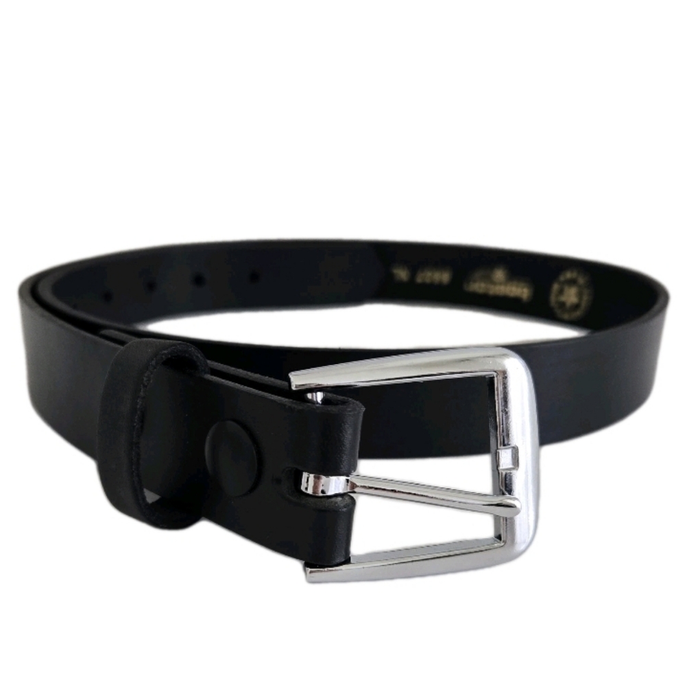 Men’s Boston Leather Made in USA Black Belt Silvertone Buckle Crew American 34